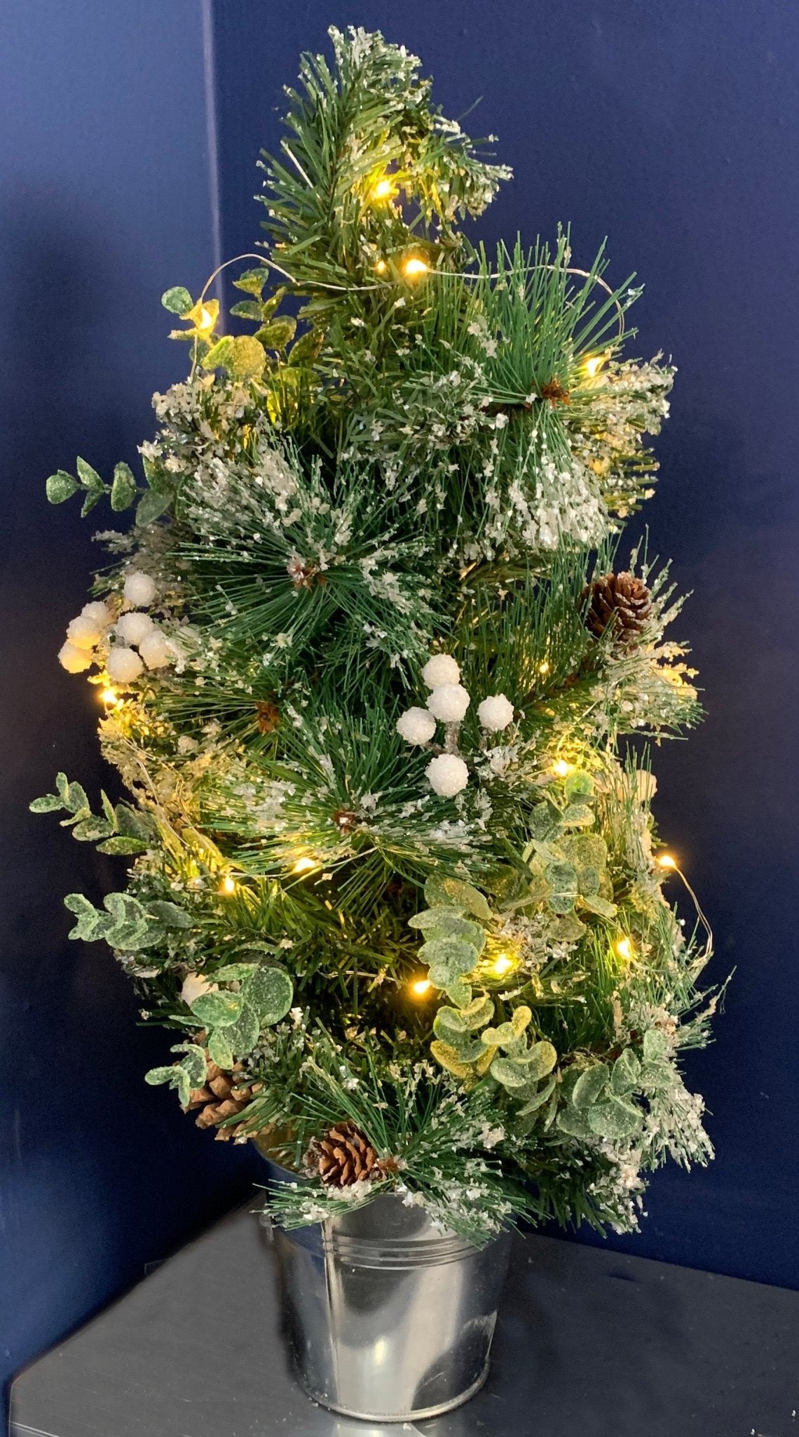 61cm Pre Lit Artificial Snow Tipped Mini Christmas Tree with Lights & Decoration - Cherish Home