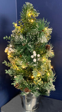 61cm Pre Lit Artificial Snow Tipped Mini Christmas Tree with Lights & Decoration - Cherish Home