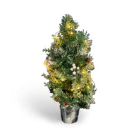 61cm Pre Lit Artificial Snow Tipped Mini Christmas Tree with Lights & Decoration - Cherish Home