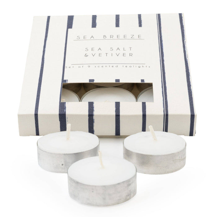 Harbour Stripe Tealights - Set of 9 Scented Candles for Coastal Decor, Sea Breeze & Nautical Home Fragrance