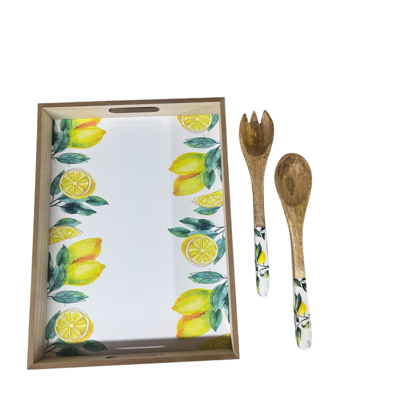 Lemon Delight Wooden Serving Trays & matching Serving spoons