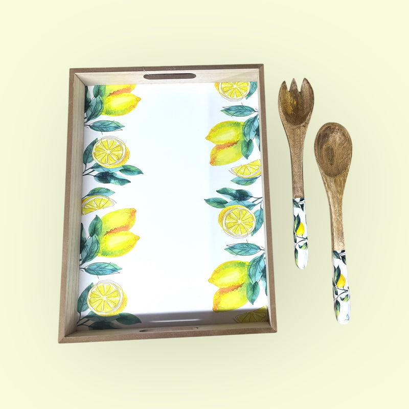 Lemon Delight Wooden Serving Trays & matching Serving spoons