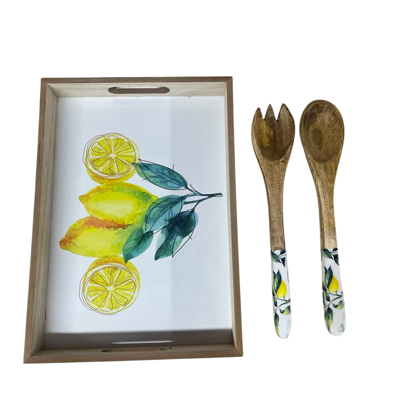 Lemon Delight Wooden Serving Trays & matching Serving spoons