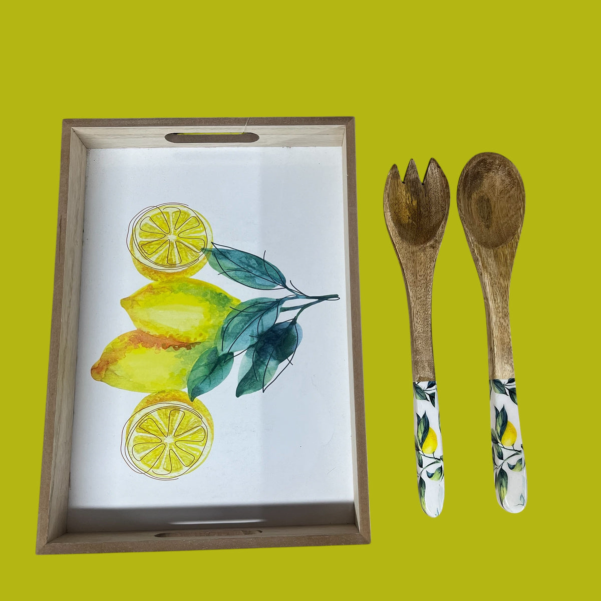 Lemon Delight Wooden Serving Trays & matching Serving spoons