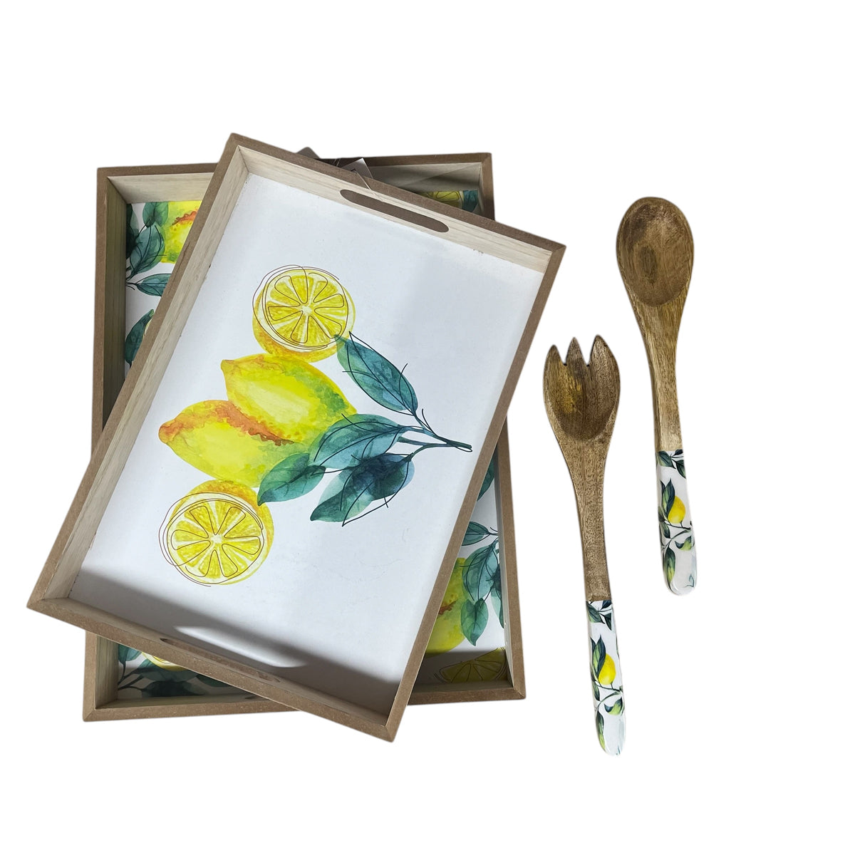 Lemon Delight Wooden Serving Trays & matching Serving spoons