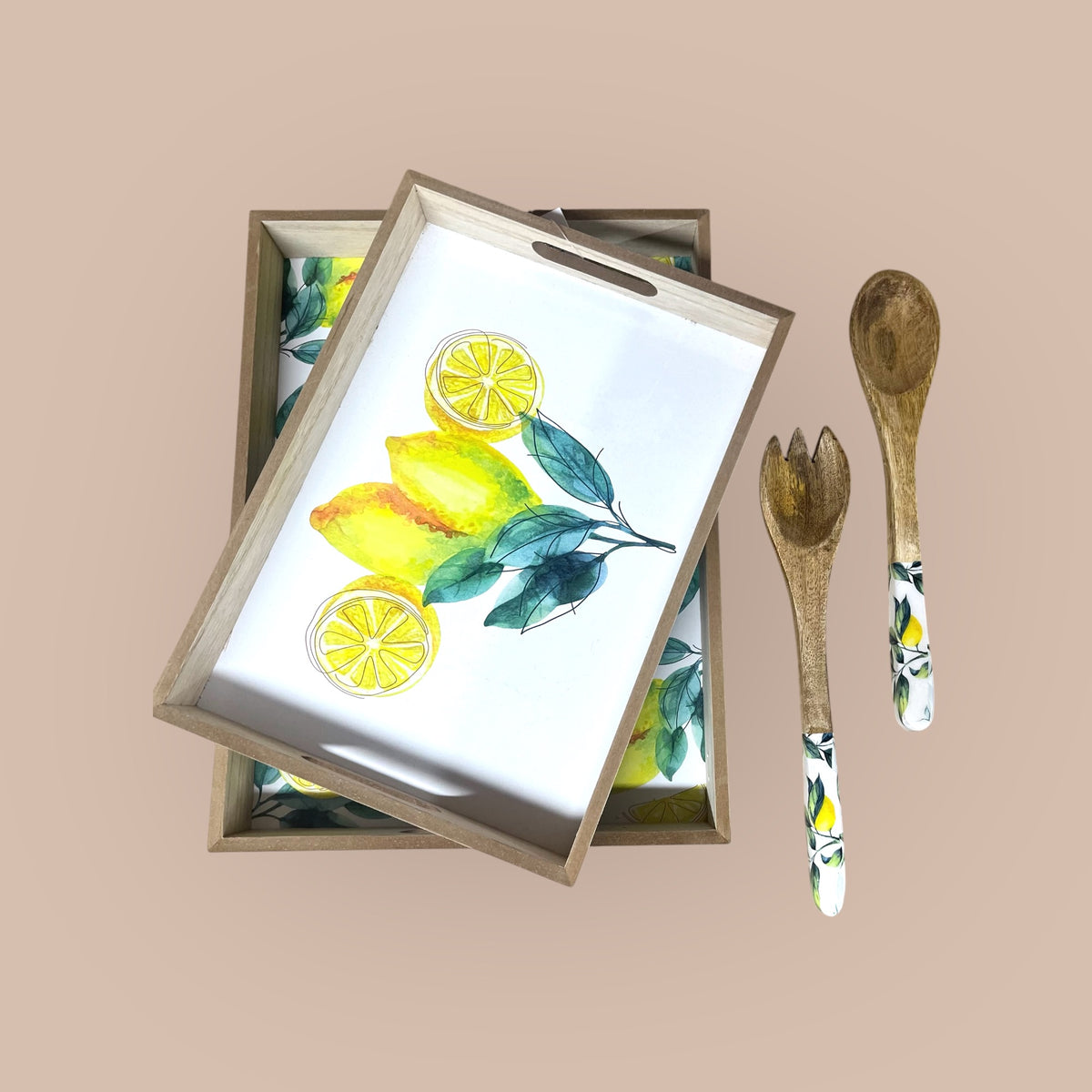 Lemon Delight Wooden Serving Trays & matching Serving spoons