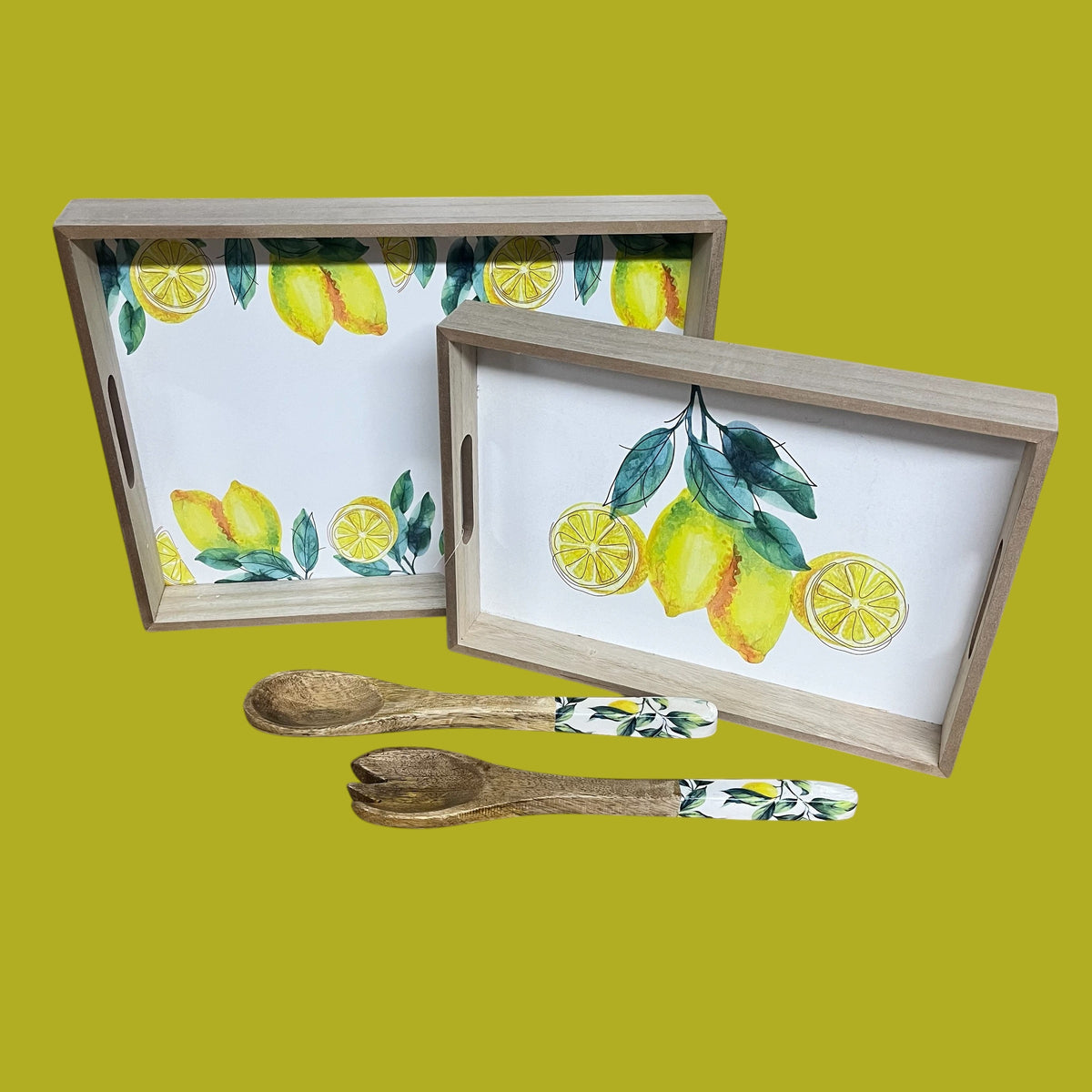 Lemon Delight Wooden Serving Trays & matching Serving spoons