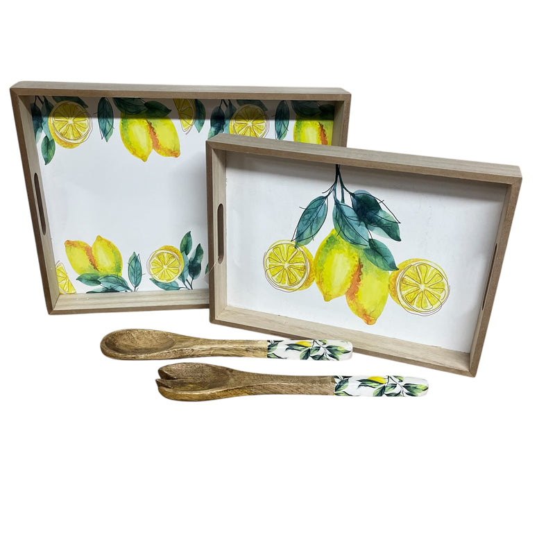 Lemon Delight Wooden Serving Trays & matching Serving spoons