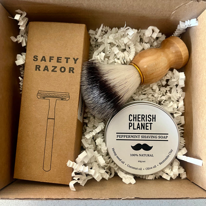 Men's Shaving Kit with Safety Razor, Shaving Soap, and Shaving Brush - Complete Grooming Set for a Close and Smooth Shave