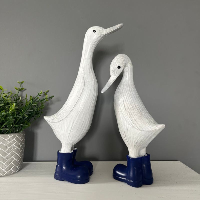 Two White Ducks in Navy Blue Wellies Ornament