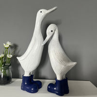 Two White Ducks in Navy Blue Wellies Ornament