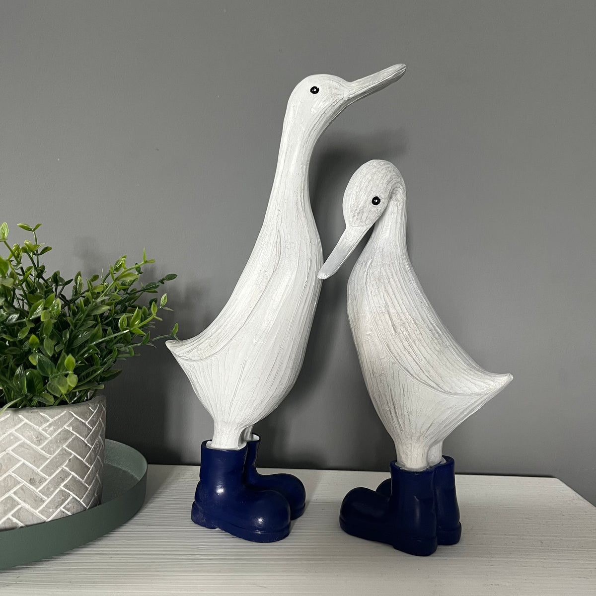 Two White Ducks in Navy Blue Wellies Ornament