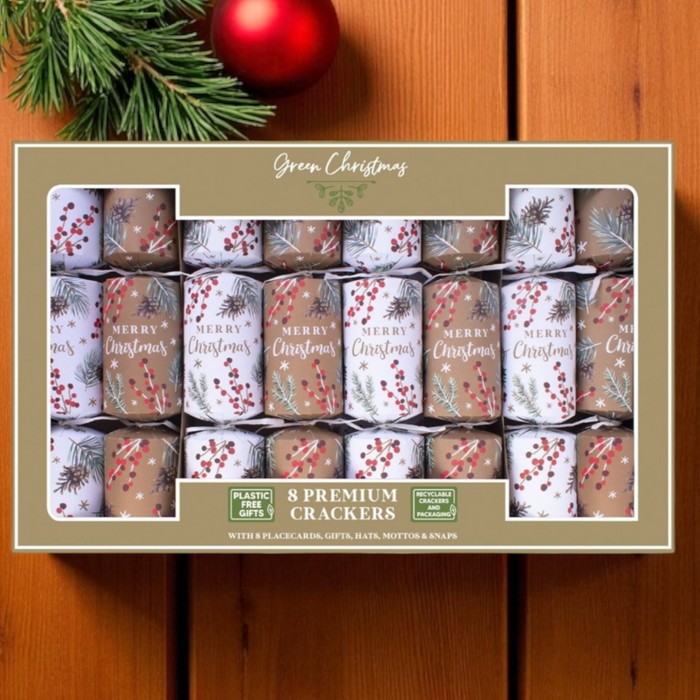 Pack of 8 Eco-Friendly Luxury Christmas Crackers, Brown & White (32cm)
