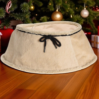 Large 60cm Cream Christmas Tree Skirt Foldable Faux-Fur Effect Base Cover