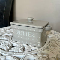 Grey with White Hearts Butter Dish and Lid