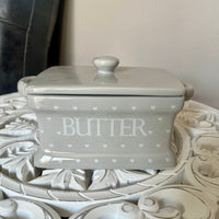 Grey with White Hearts Butter Dish and Lid