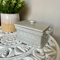 Grey with White Hearts Butter Dish and Lid