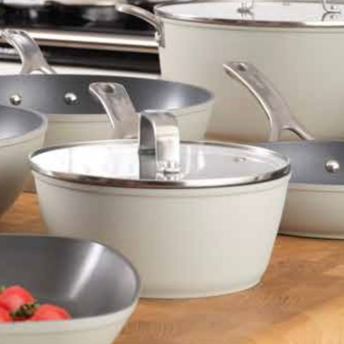 3-Piece Laura Ashley Cookware Set of Cooking Pans Sage Leaf