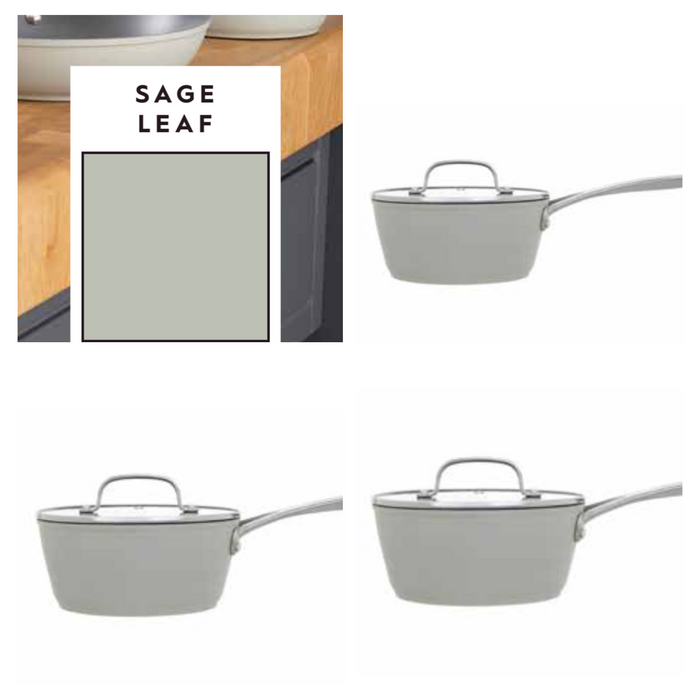 3-Piece Laura Ashley Cookware Set of Cooking Pans Sage Leaf