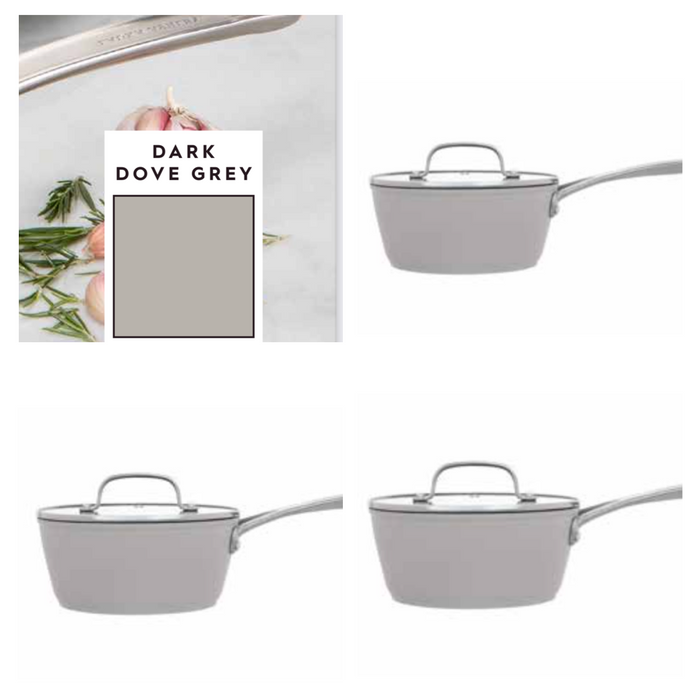 3-Piece Laura Ashley Cookware Set of Cooking Pans Dark Dove Grey
