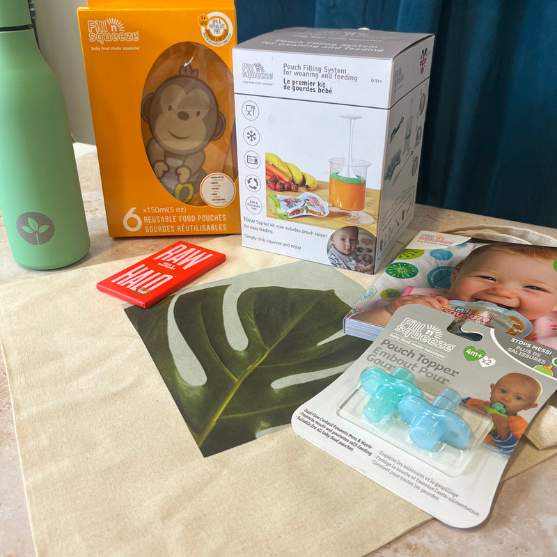 New Baby Gift Set & Weaning Essentials Bundle - Fill n Squeeze Food Pouch Maker, Recipe Book, Silicone Toppers & Parent Gifts