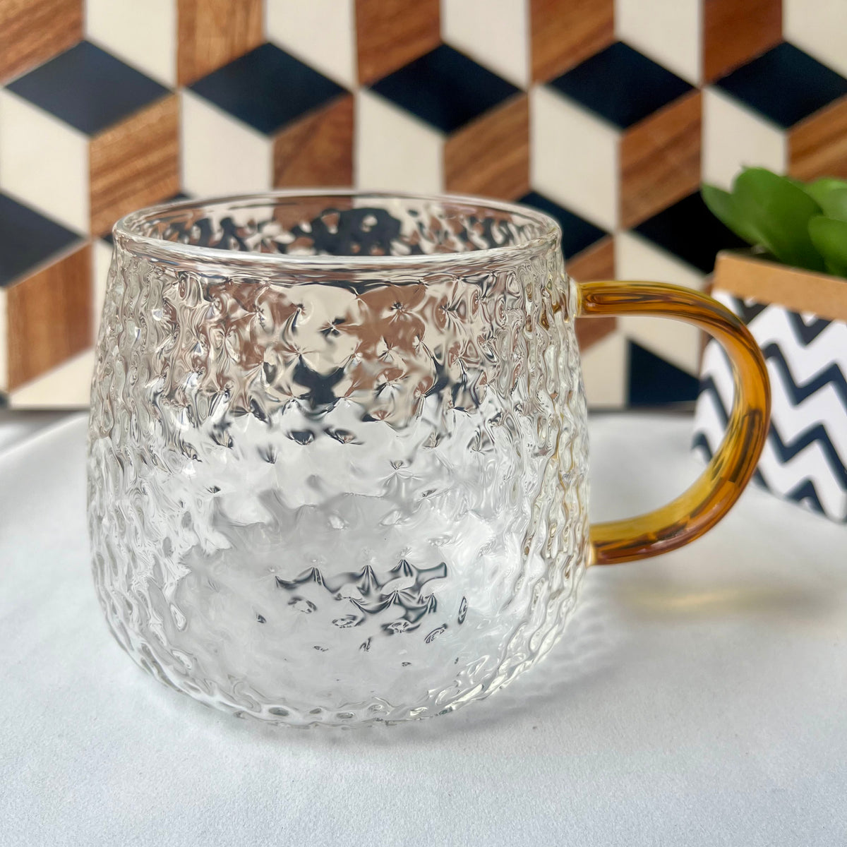 Hammered Glass 350ml Coffee Mug - Elegant Textured Drinking Cup, Clear Glass for Iced Coffee, Tea, Lattes, Water & More