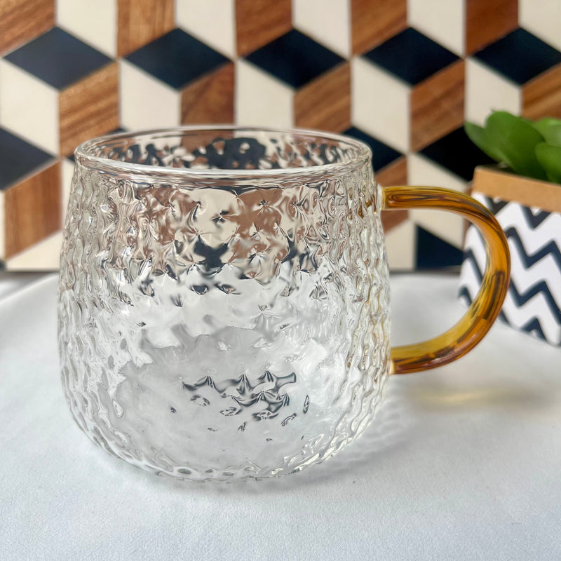 Hammered Glass 350ml Coffee Mug - Elegant Textured Drinking Cup, Clear Glass for Iced Coffee, Tea, Lattes, Water & More