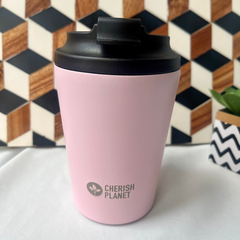 Cherish Planet Pink Coffee Mug 360ml - Portable Stainless Steel 12oz Coffee Cup for Home & Office