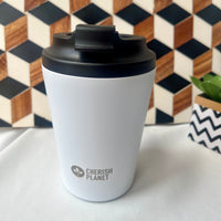 Cherish Planet White Coffee Mug 360ml - Portable Stainless Steel 12oz Coffee Cup for Home & Office
