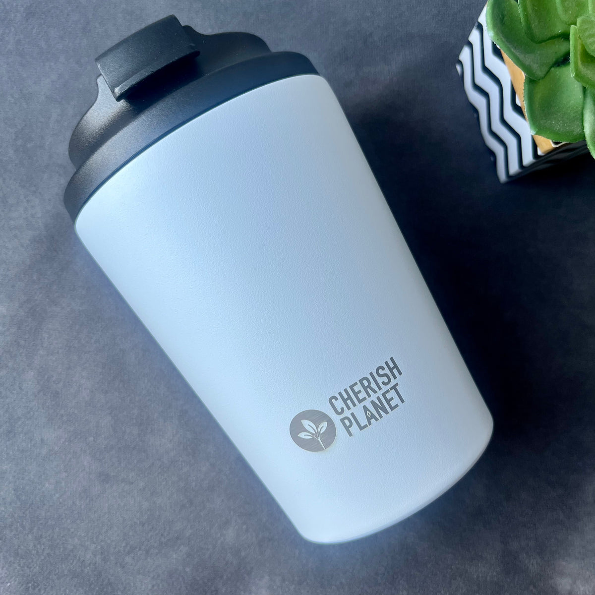 Cherish Planet White Coffee Mug 360ml - Portable Stainless Steel 12oz Coffee Cup for Home & Office