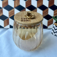 Cherish Home Elegant Ribbed Glass Tea Storage Jar with Bamboo Lid & Gold Accent