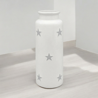 30cm Tall White Flower Vase With Grey Stars Decorative Ceramic Cylinder Vase