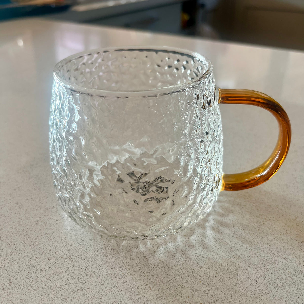 Hammered Glass 350ml Coffee Mug - Elegant Textured Drinking Cup, Clear Glass for Iced Coffee, Tea, Lattes, Water & More