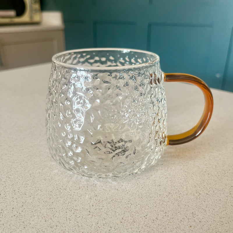 Hammered Glass 350ml Coffee Mug - Elegant Textured Drinking Cup, Clear Glass for Iced Coffee, Tea, Lattes, Water & More
