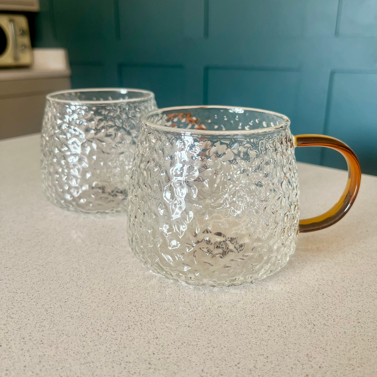 Hammered Glass 350ml Coffee Mug - Elegant Textured Drinking Cup, Clear Glass for Iced Coffee, Tea, Lattes, Water & More