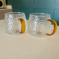 Hammered Glass 350ml Coffee Mug - Elegant Textured Drinking Cup, Clear Glass for Iced Coffee, Tea, Lattes, Water & More