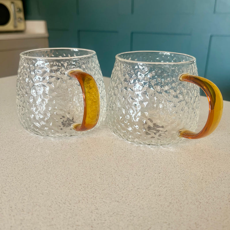 Hammered Glass 350ml Coffee Mug - Elegant Textured Drinking Cup, Clear Glass for Iced Coffee, Tea, Lattes, Water & More