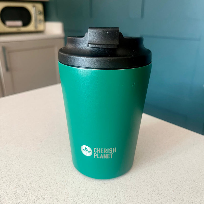 Cherish Planet Green Coffee Mug 360ml - Portable Stainless Steel 12oz Coffee Cup for Home & Office