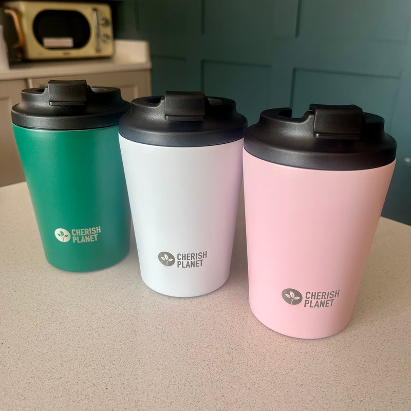 Cherish Planet Green Coffee Mug 360ml - Portable Stainless Steel 12oz Coffee Cup for Home & Office