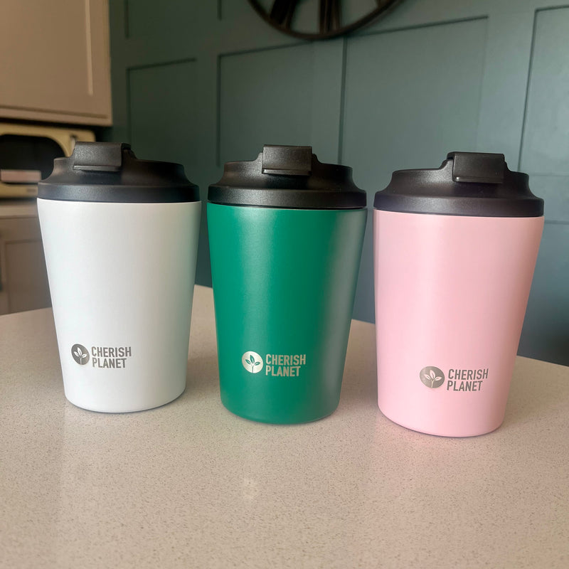 Cherish Planet Green Coffee Mug 360ml - Portable Stainless Steel 12oz Coffee Cup for Home & Office