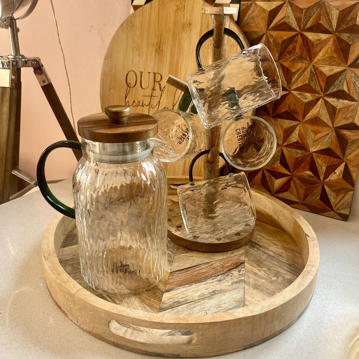 Nature Inspired Teapot & Cups Set, Treeline Design Teapot, ideal Gift for Tea Lovers