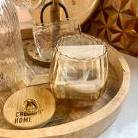 Cherish Home Elegant Ribbed Glass Tea Storage Jar with Bamboo Lid & Gold Accent