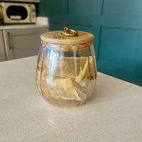 Cherish Home Elegant Ribbed Glass Tea Storage Jar with Bamboo Lid & Gold Accent