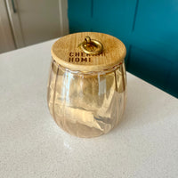 Cherish Home Elegant Ribbed Glass Tea Storage Jar with Bamboo Lid & Gold Accent
