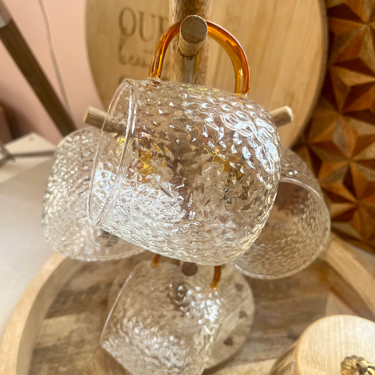 Hammered Glass 350ml Coffee Mug - Elegant Textured Drinking Cup, Clear Glass for Iced Coffee, Tea, Lattes, Water & More