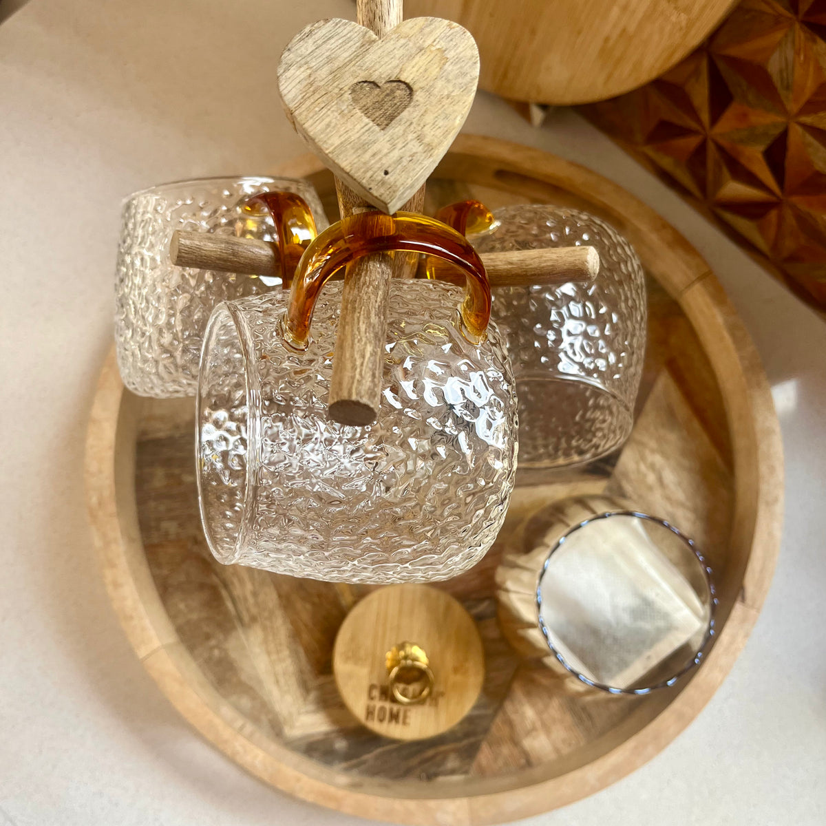 Cherish Home Elegant Ribbed Glass Tea Storage Jar with Bamboo Lid & Gold Accent