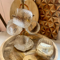 Cherish Home Elegant Ribbed Glass Tea Storage Jar with Bamboo Lid & Gold Accent