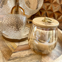 Cherish Home Elegant Ribbed Glass Tea Storage Jar with Bamboo Lid & Gold Accent