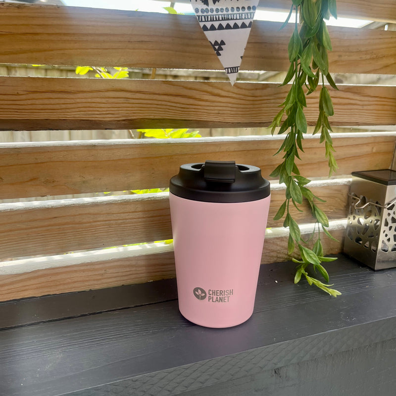 Cherish Planet Pink Coffee Mug 360ml - Portable Stainless Steel 12oz Coffee Cup for Home & Office