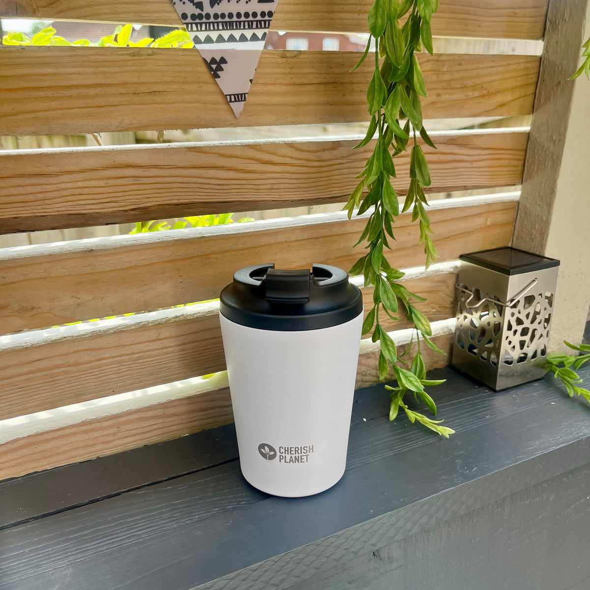 Cherish Planet White Coffee Mug 360ml - Portable Stainless Steel 12oz Coffee Cup for Home & Office